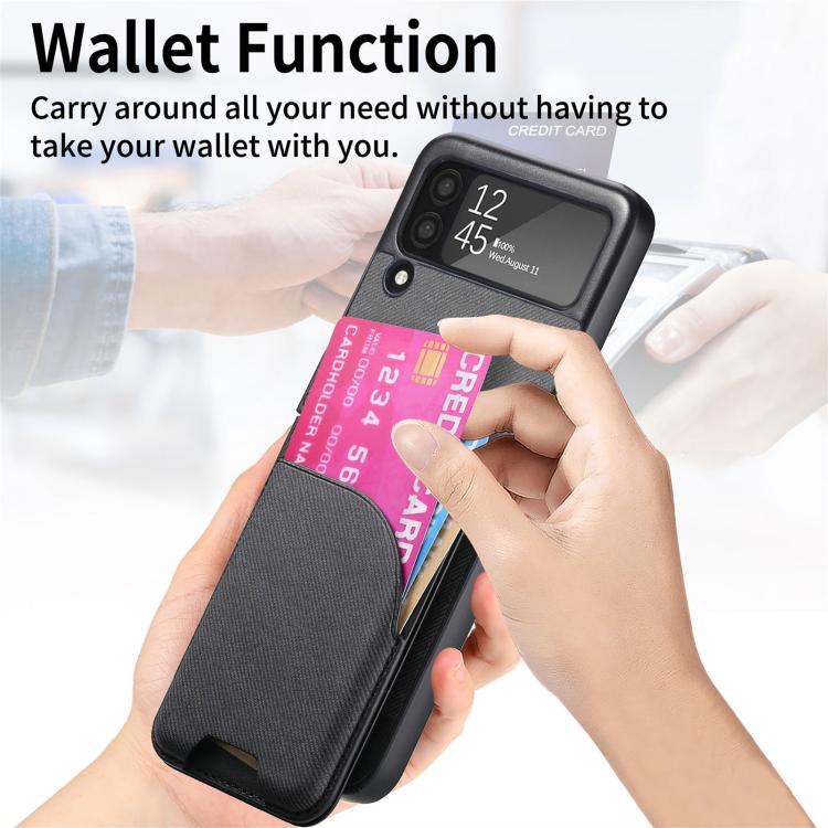 For Samsung Galaxy Z Flip3 5G Twill Fabric Leather Skin Card Bag Magnetic Back Phone Case