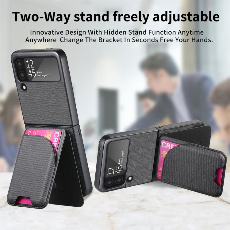 For Samsung Galaxy Z Flip3 5G Twill Fabric Leather Skin Card Bag Magnetic Back Phone Case