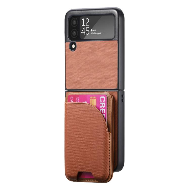 For Samsung Galaxy Z Flip3 5G Twill Fabric Leather Skin Card Bag Magnetic Back Phone Case
