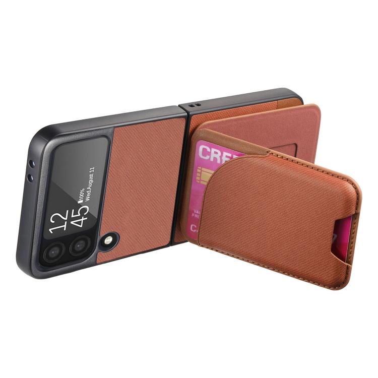 For Samsung Galaxy Z Flip3 5G Twill Fabric Leather Skin Card Bag Magnetic Back Phone Case