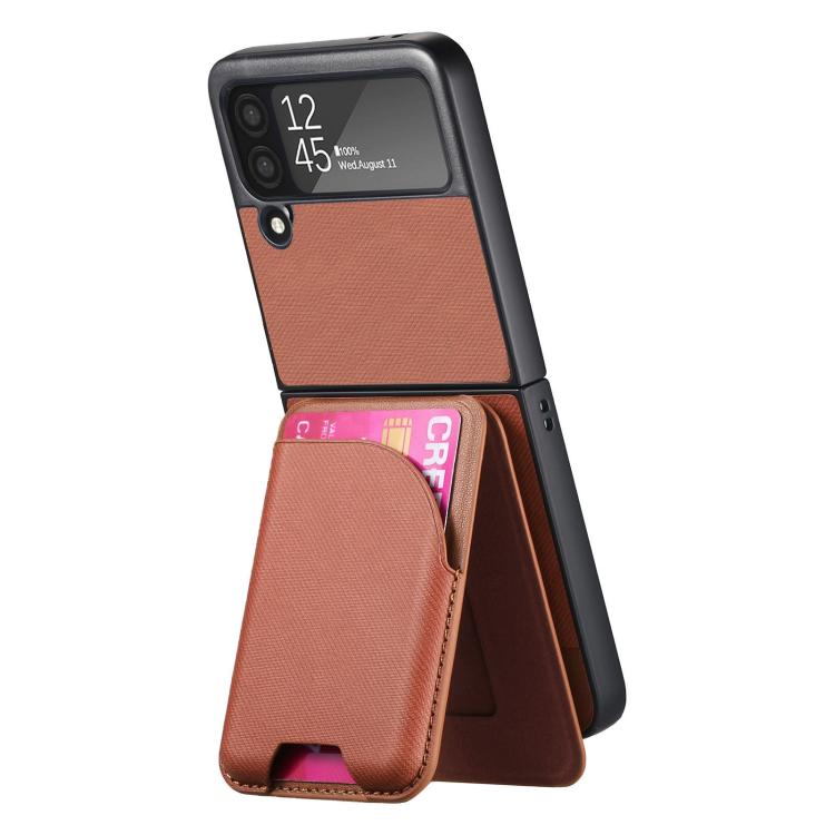 For Samsung Galaxy Z Flip3 5G Twill Fabric Leather Skin Card Bag Magnetic Back Phone Case