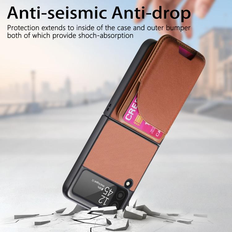 For Samsung Galaxy Z Flip3 5G Twill Fabric Leather Skin Card Bag Magnetic Back Phone Case