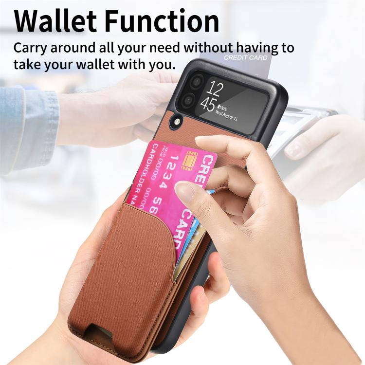 For Samsung Galaxy Z Flip3 5G Twill Fabric Leather Skin Card Bag Magnetic Back Phone Case