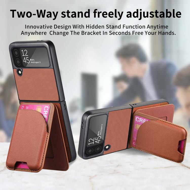 For Samsung Galaxy Z Flip3 5G Twill Fabric Leather Skin Card Bag Magnetic Back Phone Case