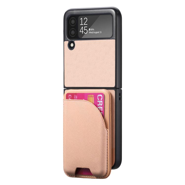 For Samsung Galaxy Z Flip3 5G Twill Fabric Leather Skin Card Bag Magnetic Back Phone Case