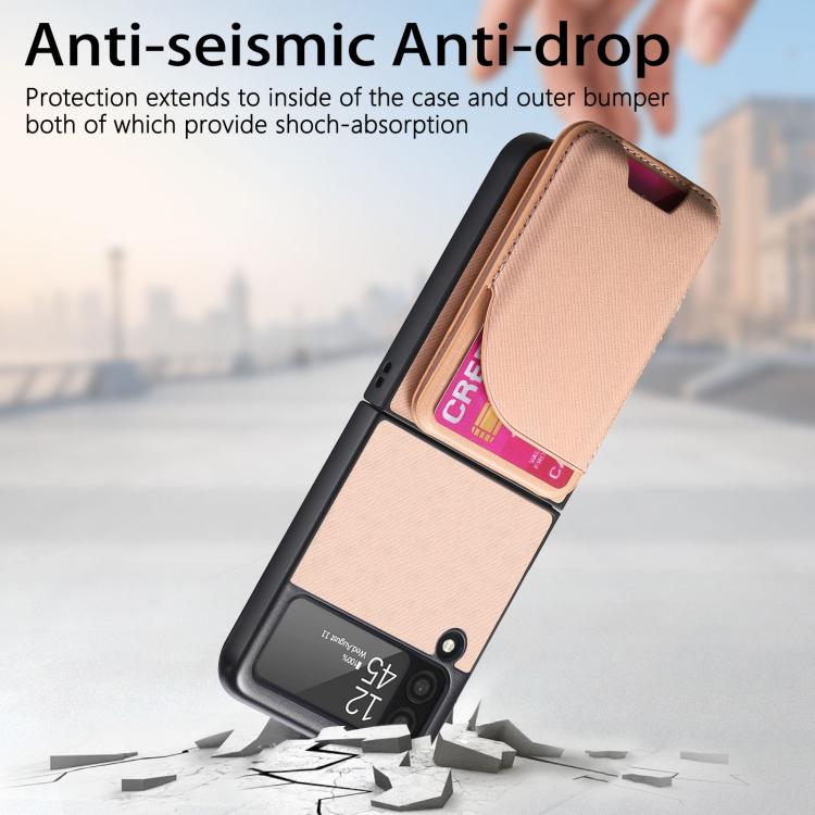 For Samsung Galaxy Z Flip3 5G Twill Fabric Leather Skin Card Bag Magnetic Back Phone Case