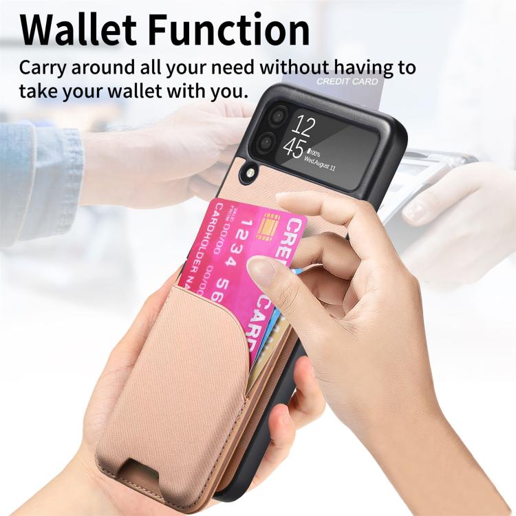 For Samsung Galaxy Z Flip3 5G Twill Fabric Leather Skin Card Bag Magnetic Back Phone Case