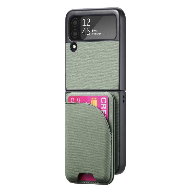 For Samsung Galaxy Z Flip3 5G Twill Fabric Leather Skin Card Bag Magnetic Back Phone Case