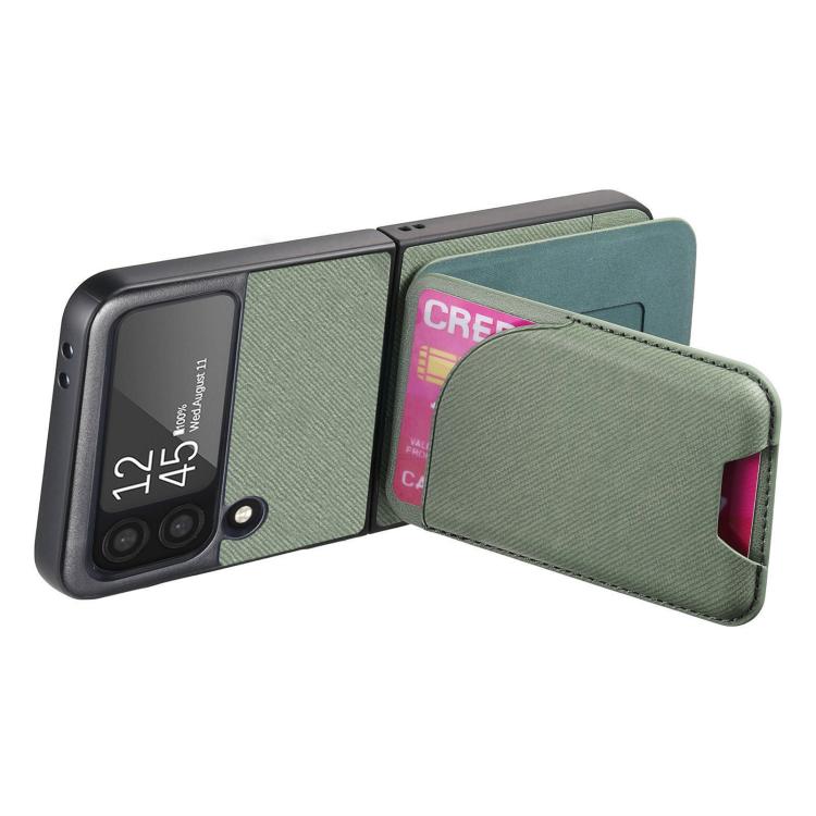 For Samsung Galaxy Z Flip3 5G Twill Fabric Leather Skin Card Bag Magnetic Back Phone Case