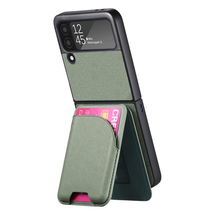 For Samsung Galaxy Z Flip3 5G Twill Fabric Leather Skin Card Bag Magnetic Back Phone Case