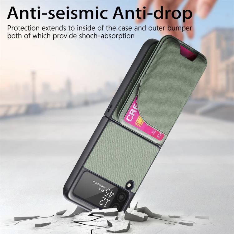 For Samsung Galaxy Z Flip3 5G Twill Fabric Leather Skin Card Bag Magnetic Back Phone Case