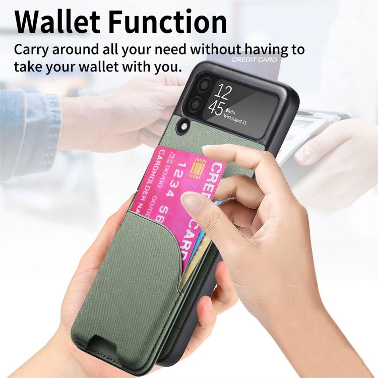 For Samsung Galaxy Z Flip3 5G Twill Fabric Leather Skin Card Bag Magnetic Back Phone Case