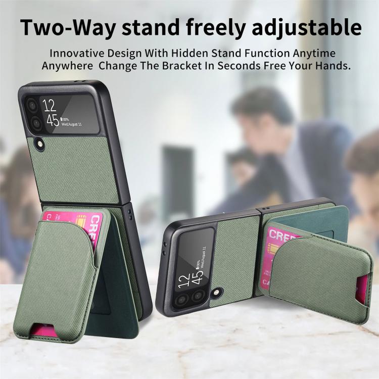 For Samsung Galaxy Z Flip3 5G Twill Fabric Leather Skin Card Bag Magnetic Back Phone Case