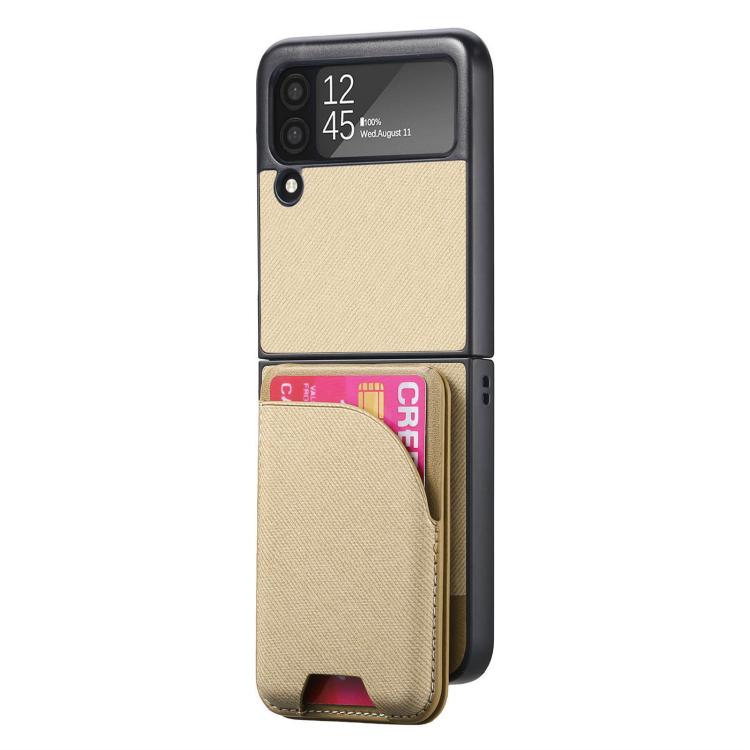 For Samsung Galaxy Z Flip3 5G Twill Fabric Leather Skin Card Bag Magnetic Back Phone Case