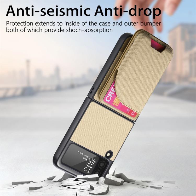 For Samsung Galaxy Z Flip3 5G Twill Fabric Leather Skin Card Bag Magnetic Back Phone Case