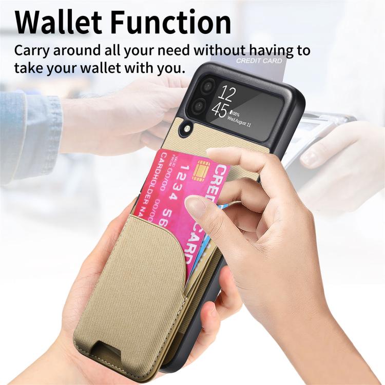 For Samsung Galaxy Z Flip3 5G Twill Fabric Leather Skin Card Bag Magnetic Back Phone Case