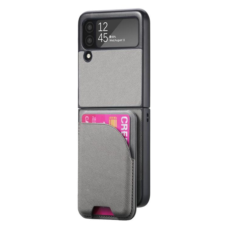 For Samsung Galaxy Z Flip3 5G Twill Fabric Leather Skin Card Bag Magnetic Back Phone Case