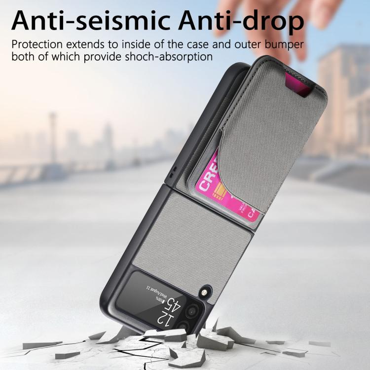For Samsung Galaxy Z Flip3 5G Twill Fabric Leather Skin Card Bag Magnetic Back Phone Case