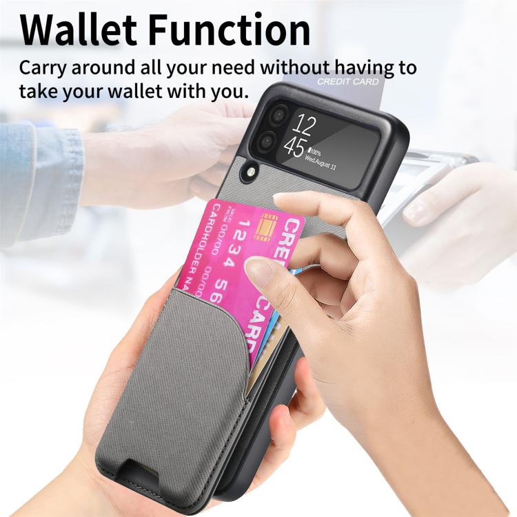 For Samsung Galaxy Z Flip3 5G Twill Fabric Leather Skin Card Bag Magnetic Back Phone Case