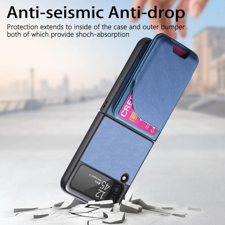 For Samsung Galaxy Z Flip3 5G Twill Fabric Leather Skin Card Bag Magnetic Back Phone Case
