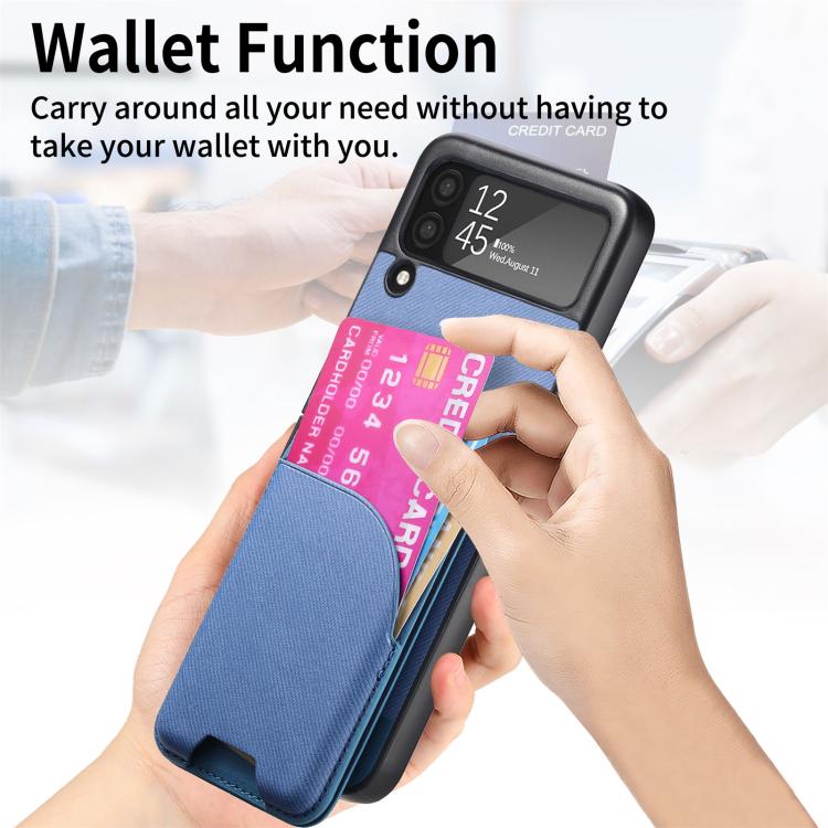 For Samsung Galaxy Z Flip3 5G Twill Fabric Leather Skin Card Bag Magnetic Back Phone Case