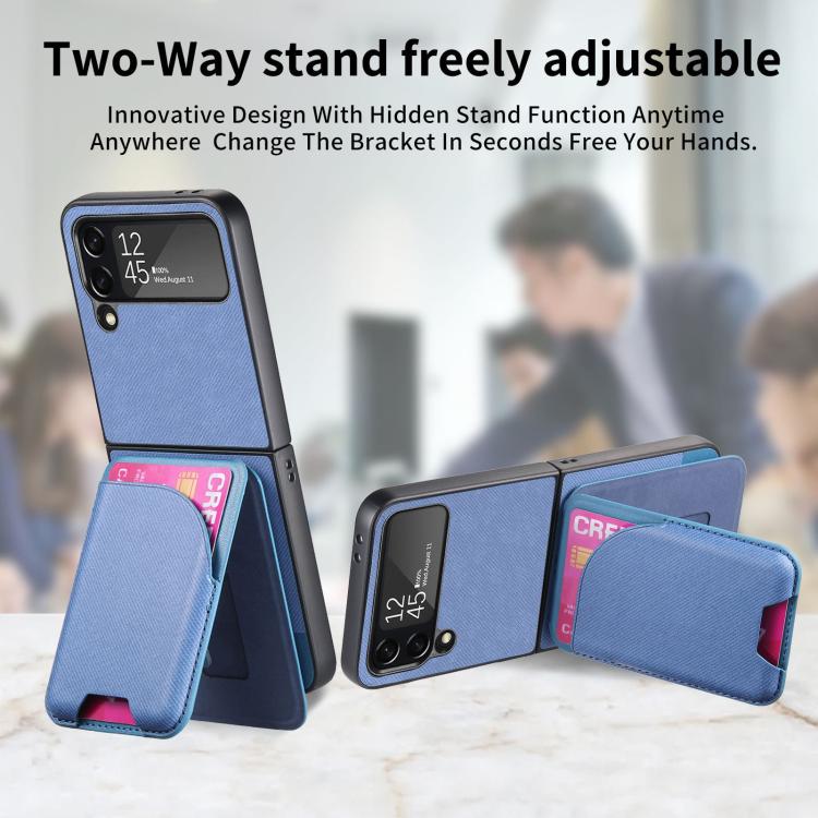 For Samsung Galaxy Z Flip3 5G Twill Fabric Leather Skin Card Bag Magnetic Back Phone Case