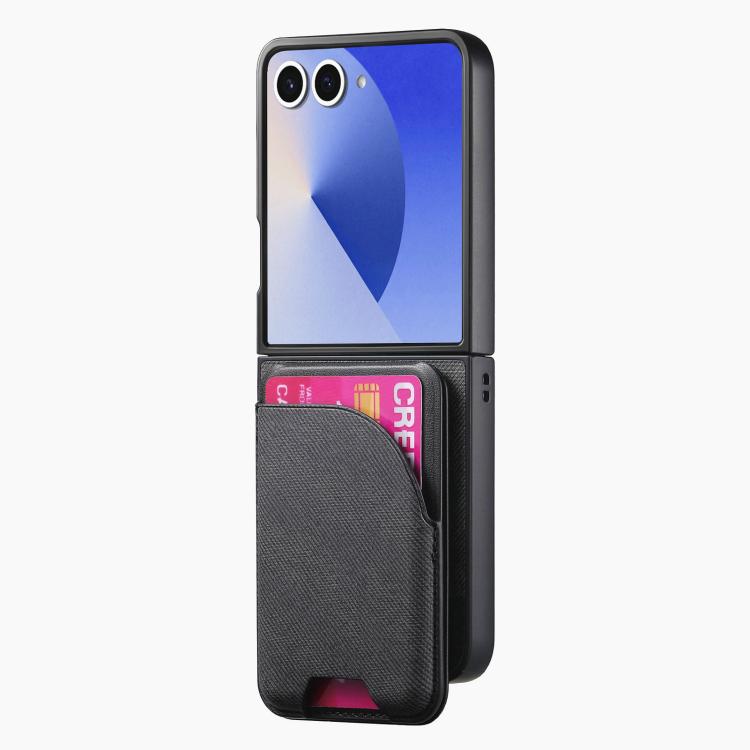 For Samsung Galaxy Z Flip7 5G Twill Fabric Leather Skin Card Bag Magnetic Back Phone Case