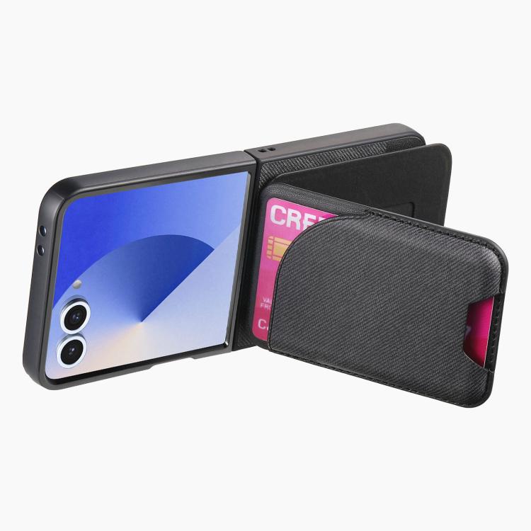 For Samsung Galaxy Z Flip7 5G Twill Fabric Leather Skin Card Bag Magnetic Back Phone Case