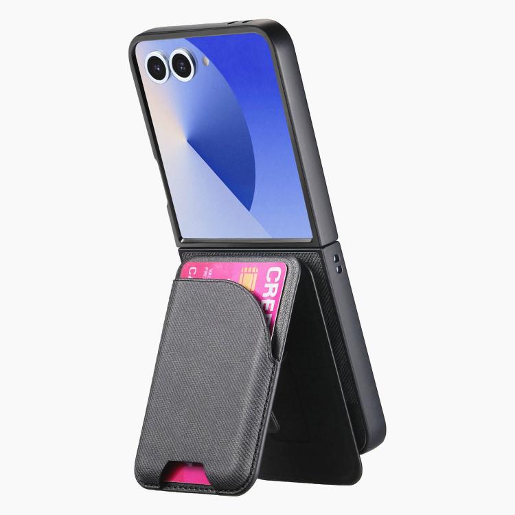 For Samsung Galaxy Z Flip7 5G Twill Fabric Leather Skin Card Bag Magnetic Back Phone Case