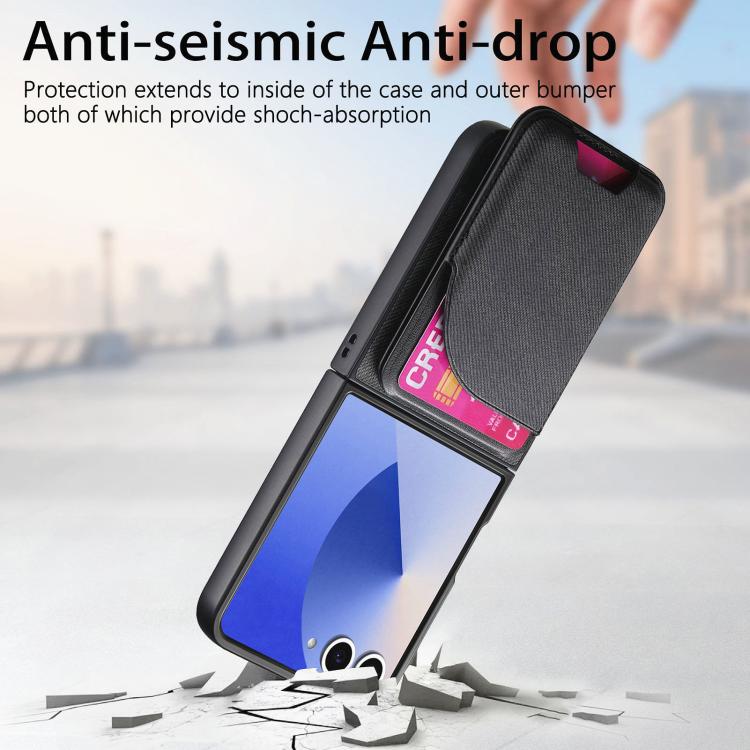 For Samsung Galaxy Z Flip7 5G Twill Fabric Leather Skin Card Bag Magnetic Back Phone Case