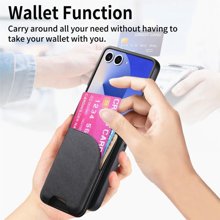 For Samsung Galaxy Z Flip7 5G Twill Fabric Leather Skin Card Bag Magnetic Back Phone Case