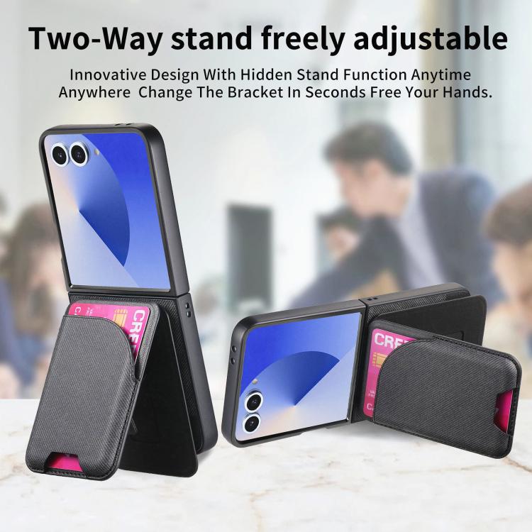For Samsung Galaxy Z Flip7 5G Twill Fabric Leather Skin Card Bag Magnetic Back Phone Case