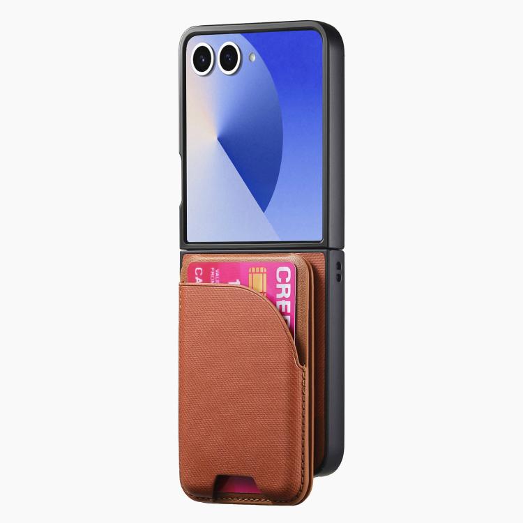 For Samsung Galaxy Z Flip7 5G Twill Fabric Leather Skin Card Bag Magnetic Back Phone Case