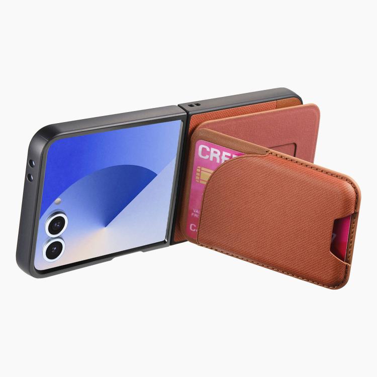 For Samsung Galaxy Z Flip7 5G Twill Fabric Leather Skin Card Bag Magnetic Back Phone Case