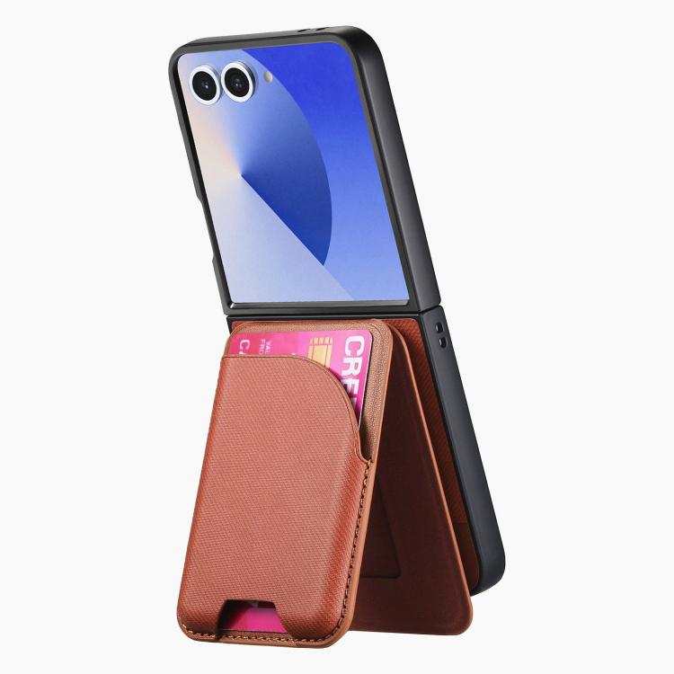 For Samsung Galaxy Z Flip7 5G Twill Fabric Leather Skin Card Bag Magnetic Back Phone Case