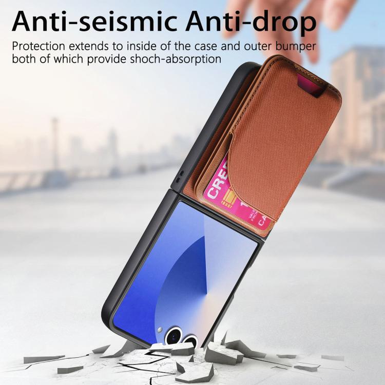 For Samsung Galaxy Z Flip7 5G Twill Fabric Leather Skin Card Bag Magnetic Back Phone Case