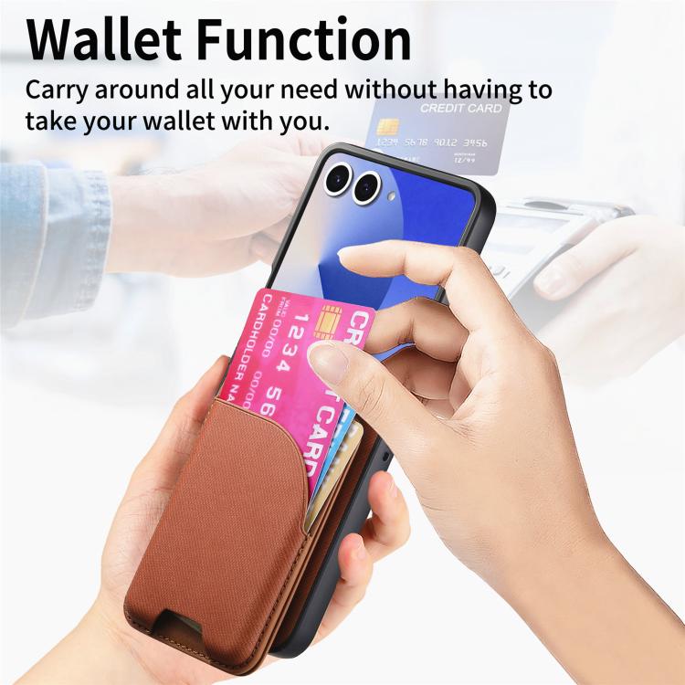For Samsung Galaxy Z Flip7 5G Twill Fabric Leather Skin Card Bag Magnetic Back Phone Case
