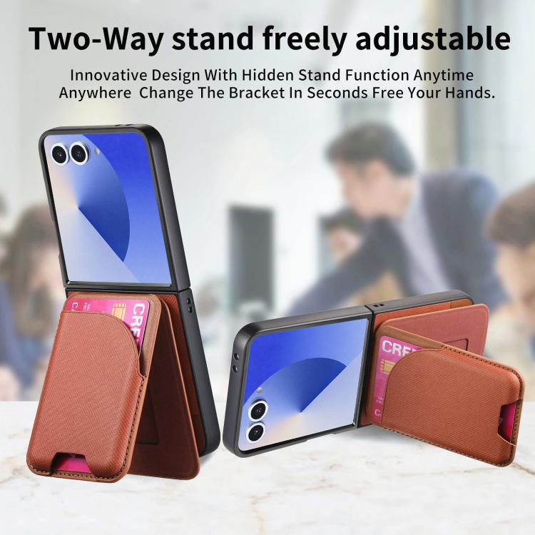 For Samsung Galaxy Z Flip7 5G Twill Fabric Leather Skin Card Bag Magnetic Back Phone Case