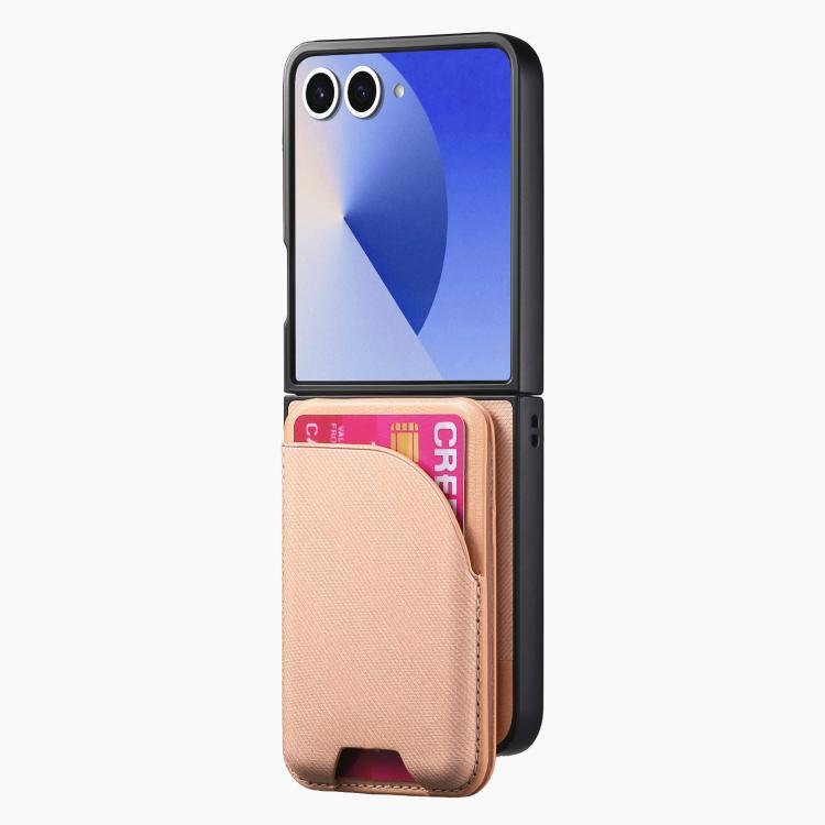 For Samsung Galaxy Z Flip7 5G Twill Fabric Leather Skin Card Bag Magnetic Back Phone Case