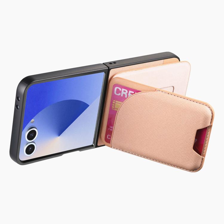 For Samsung Galaxy Z Flip7 5G Twill Fabric Leather Skin Card Bag Magnetic Back Phone Case