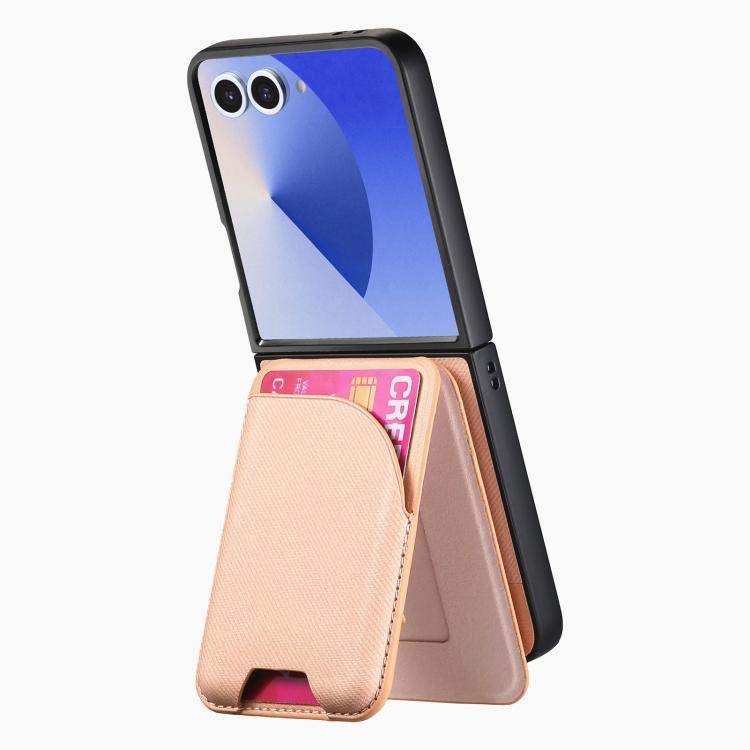 For Samsung Galaxy Z Flip7 5G Twill Fabric Leather Skin Card Bag Magnetic Back Phone Case