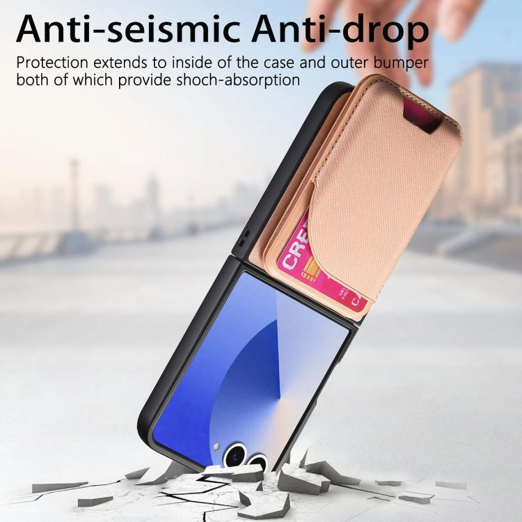 For Samsung Galaxy Z Flip7 5G Twill Fabric Leather Skin Card Bag Magnetic Back Phone Case