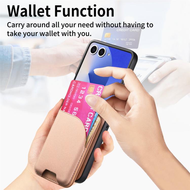 For Samsung Galaxy Z Flip7 5G Twill Fabric Leather Skin Card Bag Magnetic Back Phone Case
