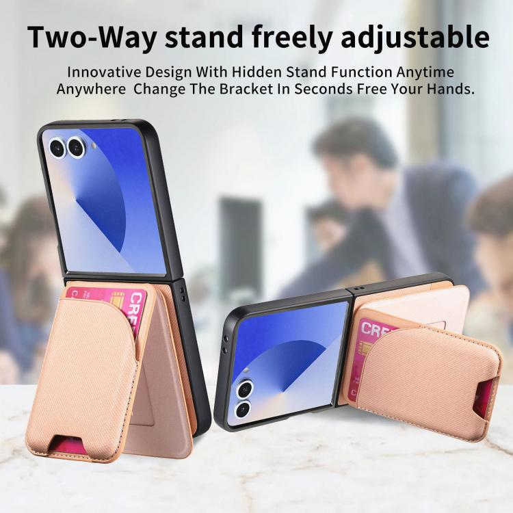 For Samsung Galaxy Z Flip7 5G Twill Fabric Leather Skin Card Bag Magnetic Back Phone Case