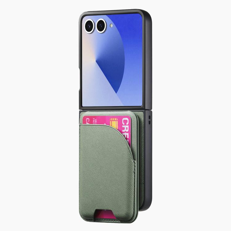 For Samsung Galaxy Z Flip7 5G Twill Fabric Leather Skin Card Bag Magnetic Back Phone Case