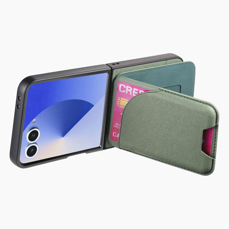For Samsung Galaxy Z Flip7 5G Twill Fabric Leather Skin Card Bag Magnetic Back Phone Case