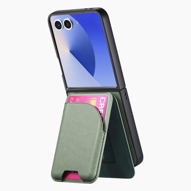 For Samsung Galaxy Z Flip7 5G Twill Fabric Leather Skin Card Bag Magnetic Back Phone Case