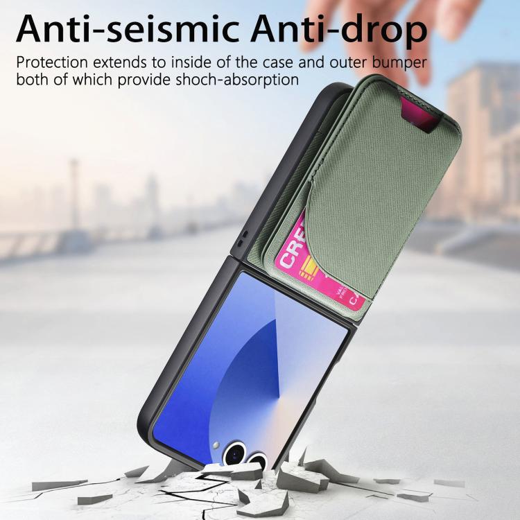 For Samsung Galaxy Z Flip7 5G Twill Fabric Leather Skin Card Bag Magnetic Back Phone Case
