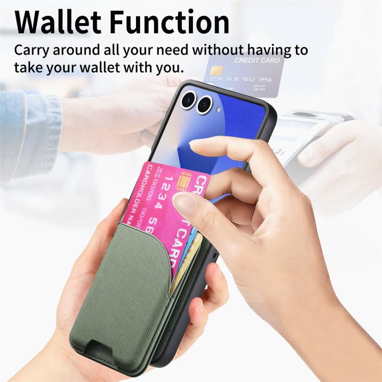 For Samsung Galaxy Z Flip7 5G Twill Fabric Leather Skin Card Bag Magnetic Back Phone Case