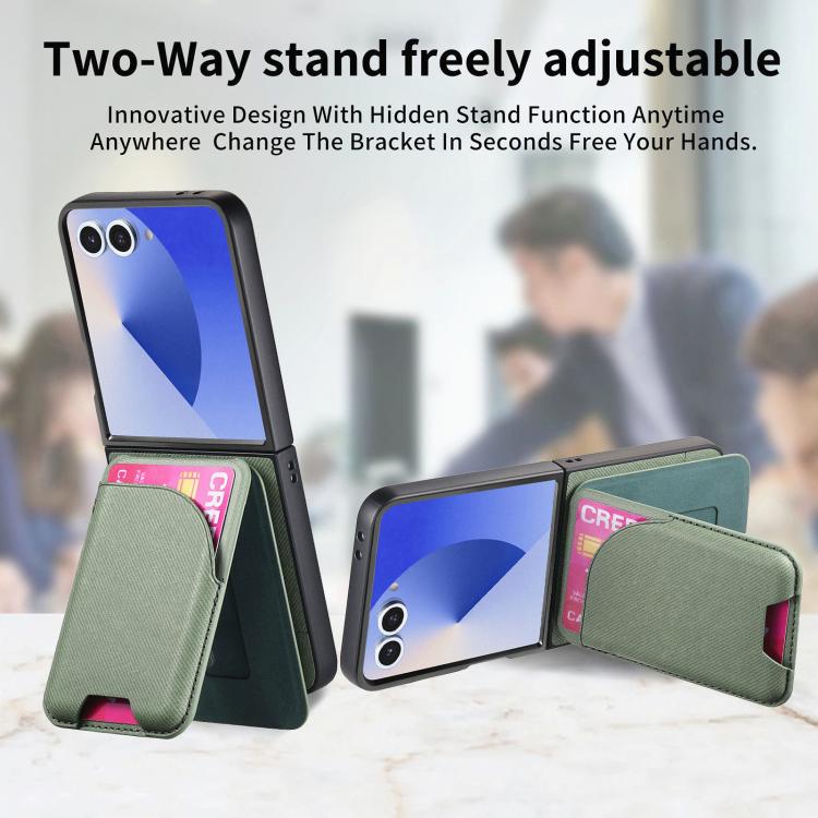 For Samsung Galaxy Z Flip7 5G Twill Fabric Leather Skin Card Bag Magnetic Back Phone Case